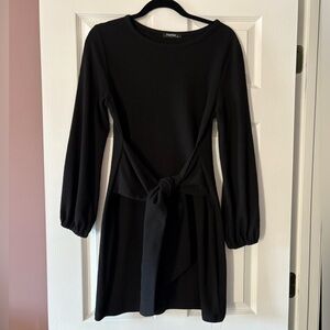 Elegant Black Dress with Tie Waist